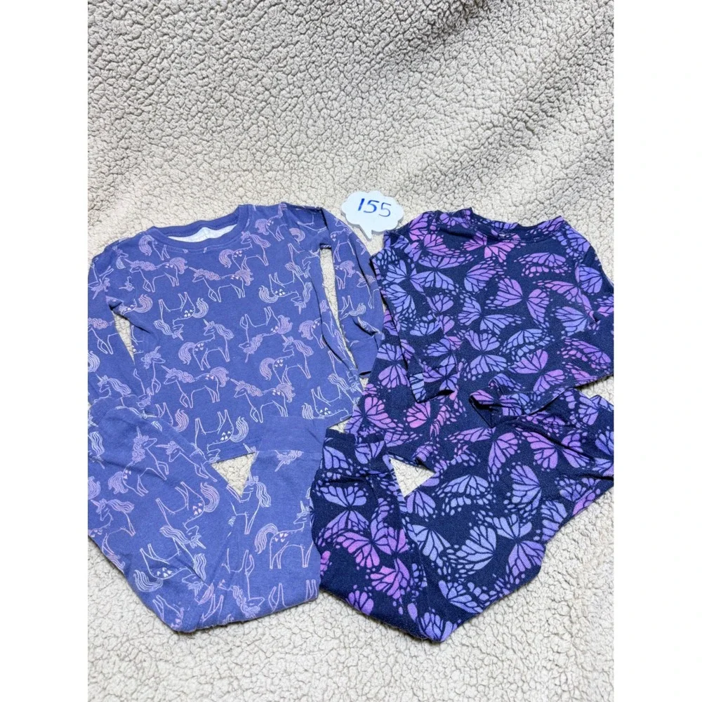 Carters Unicorn and Cuddl Duds Butterfly Pajama Set Bundle Purple Kids Size 4